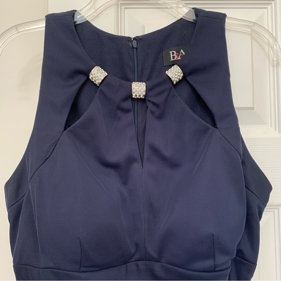 Betsy & Adam 💖 Rhinestone Accent Formal Ruched Navy Gown Womens 14 - Picture 5 of 16